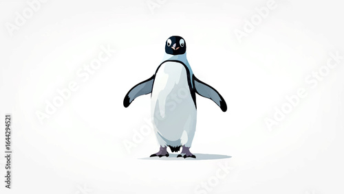 Penguin Strutting Confidently on White Background

