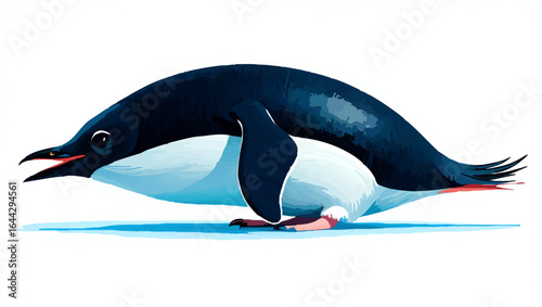 Penguin Strutting Confidently on White Background

