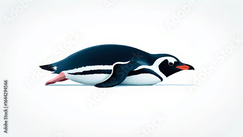 Penguin Strutting Confidently on White Background

