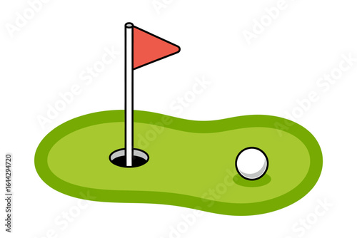 Illustration of a Golf Green with a Hole Flag and Ball for Golfing Activities and Creative Projects with Sport Themes