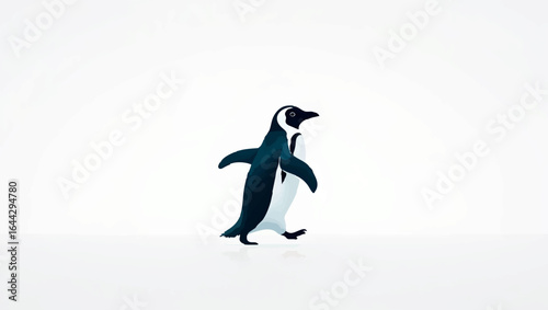 Penguin Strutting Confidently on White Background

