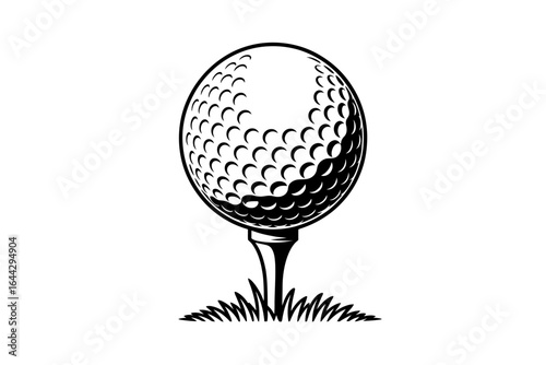 Black and White Graphic Golf Ball on a Tee Ready for a Swing Sporting Equipment and Recreation with a Clean Design