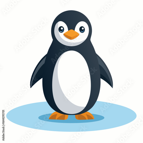 Realistic Cute Penguin on Ice Vector Illustration, Isolated on White Background