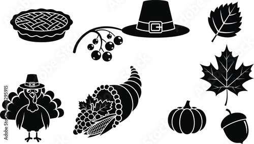 Vector art of thanksgiving icons isolated on white background