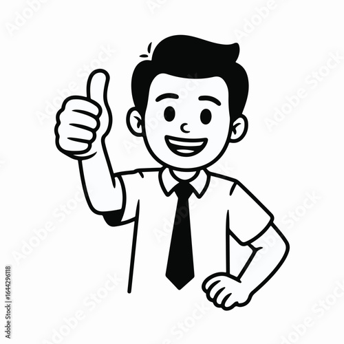Confident businessman gives thumbs up gesture, conveying approval and success in a clean, scalable vector illustration perfect for any project