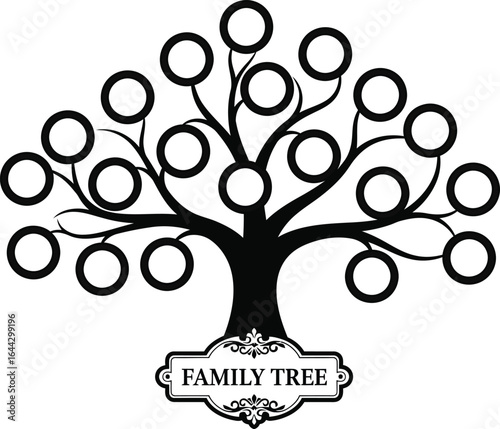 Vector art of family tree graphic with empty circles for names isolated on white background