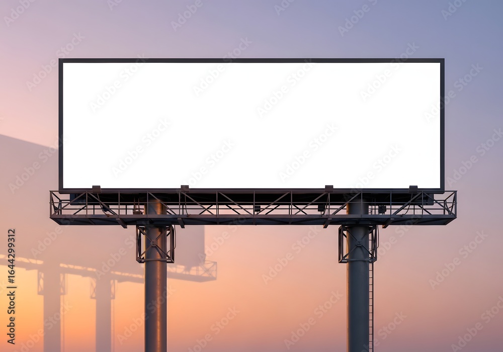 Obraz premium A large, blank billboard stands tall against a colorful, gradient sky, ready for advertising.