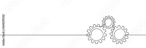 Gear continuous one line art icon cog work business factory. Continuous one line gear wheel team setting vector outline computer cogwheel technology sketch drawing science stroke machine brain idea.