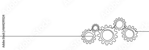 Gear continuous one line art icon cog work business factory. Continuous one line gear wheel team setting vector outline computer cogwheel technology sketch drawing science stroke machine brain idea.