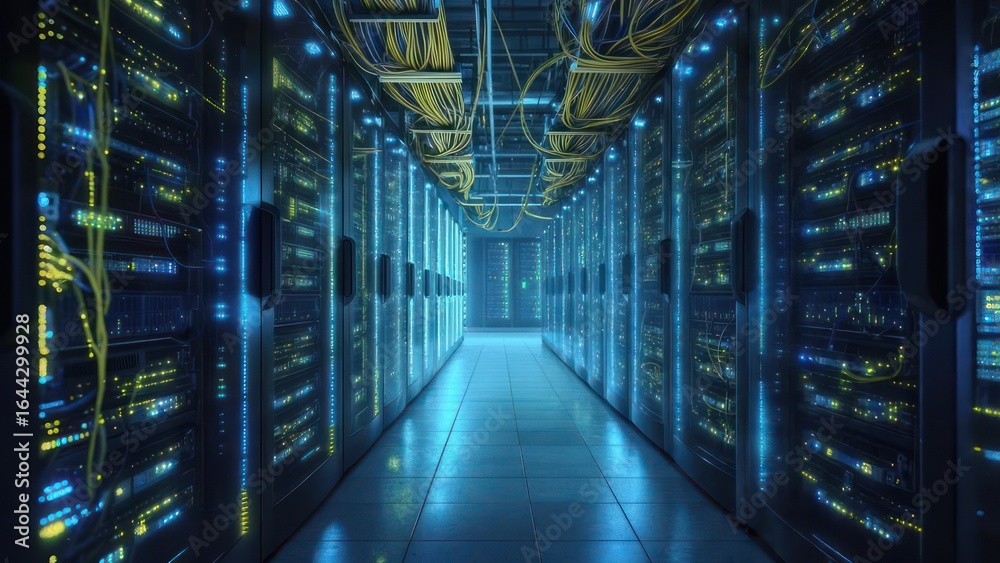 Fototapeta premium Server room, network cables, digital