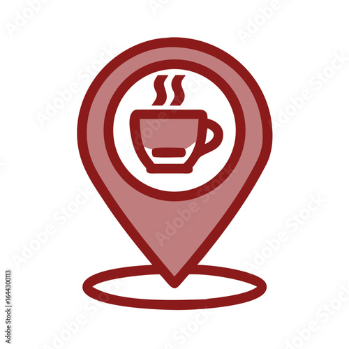 Coffee cup location pin icon, cafe map marker


