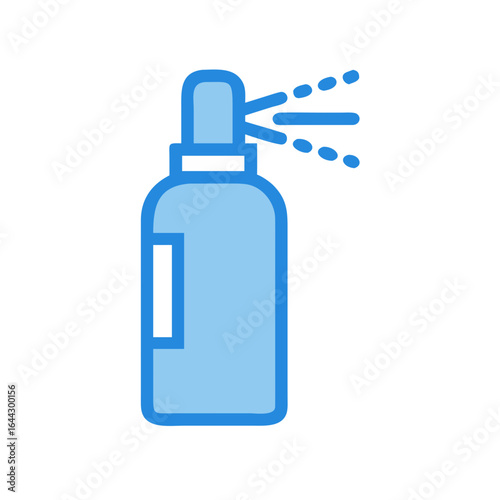 Spray bottle icon blue with mist. Cosmetic disinfection care household