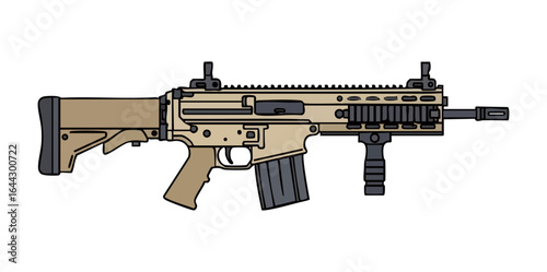 Minimal FN SCAR Rifle Side View Flat Vector Illustration