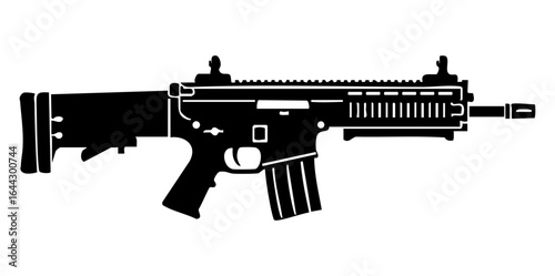 Minimal FN SCAR Rifle Side View Flat Vector Illustration