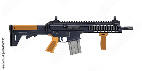 Minimal FN SCAR Rifle Side View Flat Vector Illustration