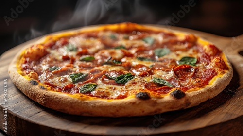 Wallpaper Mural Delicious pepperoni pizza topped with fresh basil on a wooden pizza board Torontodigital.ca