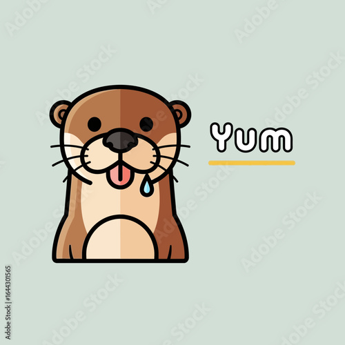 Cute cartoon otter with drool and the word yum.