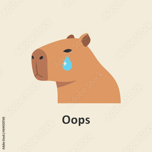 Cartoon capybara with a tear, conveying sadness or mistake.