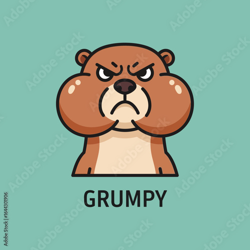 Cartoon otter with puffed cheeks and an angry expression labeled "grumpy".