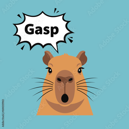 Capybara with surprised expression and speech bubble.