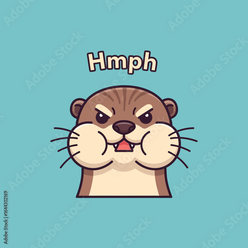 Cartoon otter with puffed cheeks and an annoyed expression.