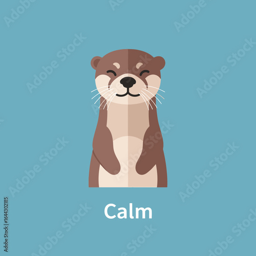 A cartoon otter with closed eyes and the word "Calm" below.