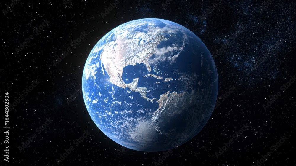 Obraz premium A breathtaking view of Earth from space, showcasing its vibrant landscapes, oceans, and atmospheres against a backdrop of the cosmos