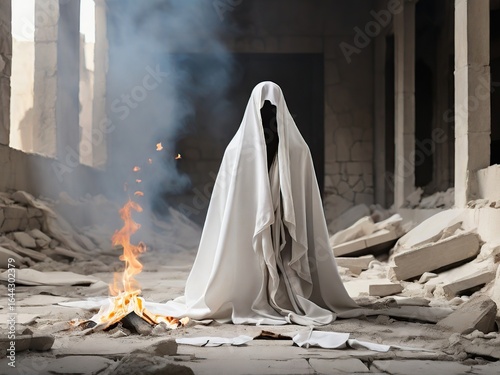 The cloth stood in the middle of the abandoned room. 