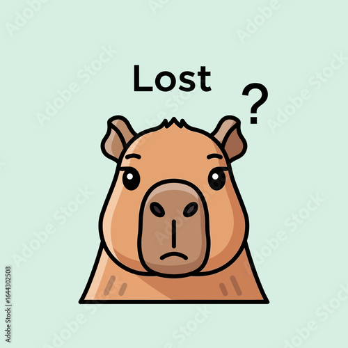 A cartoon capybara looks lost with a question mark.