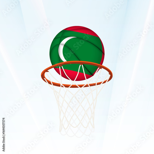 Maldives Flag Basketball Scoring Through Hoop.