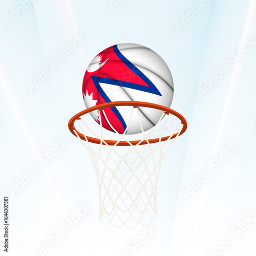 Nepal Flag Basketball Scoring Through Hoop.