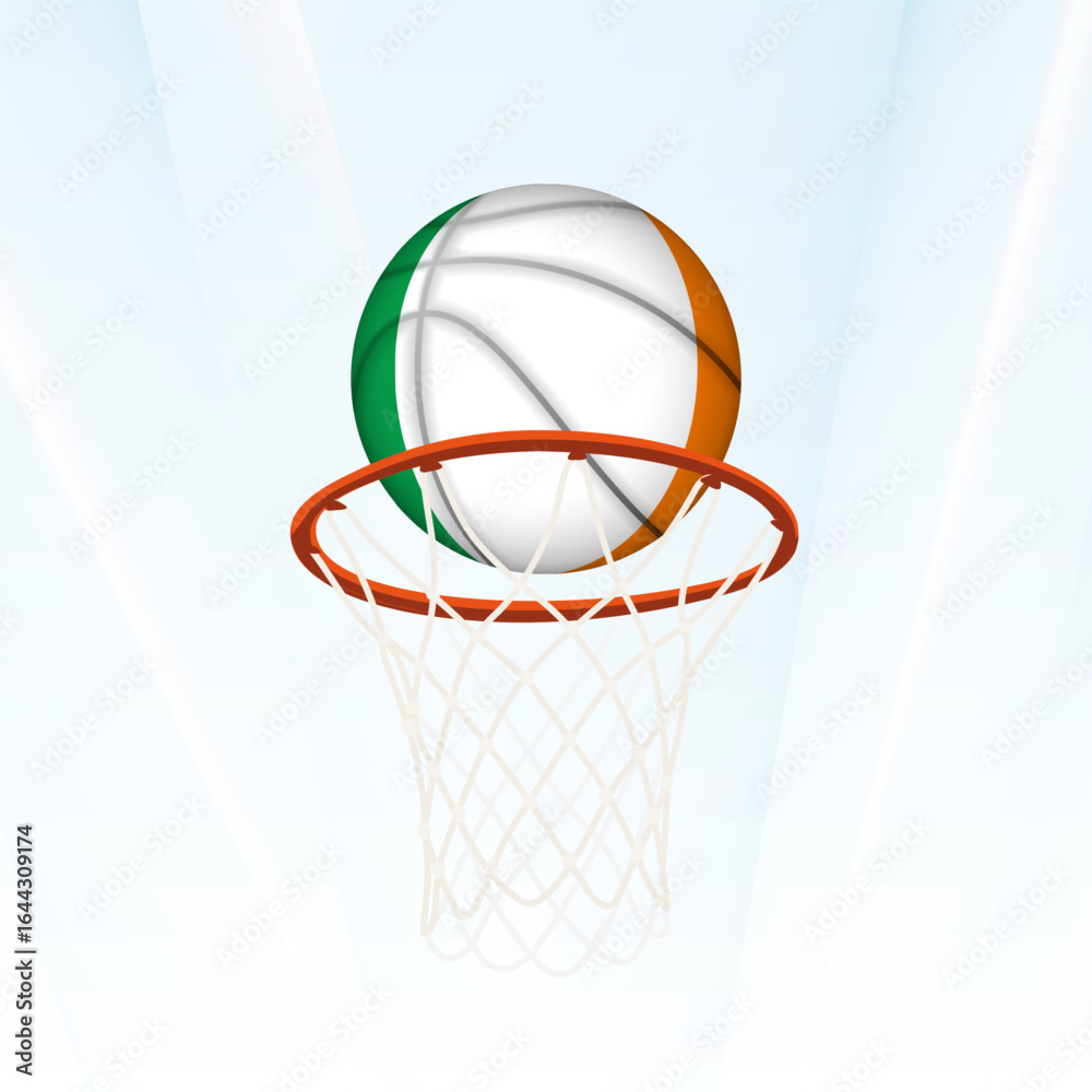 Ireland Flag Basketball Scoring Through Hoop. Ireland Flag Basketball Scoring Through Hoop.