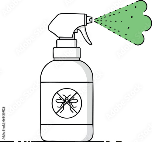 Mosquito repellent spray bottle with green mist vector illustration for insect control and protection