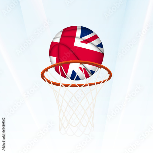 United Kingdom Flag Basketball Scoring Through Hoop.