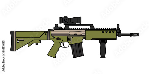 Minimal H&K G36 Rifle Side View Flat Vector Illustration