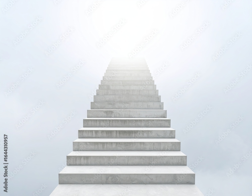 Concrete staircase rising into empty fog with no visible end. Concrete staircase rising into empty fog with no visible end.