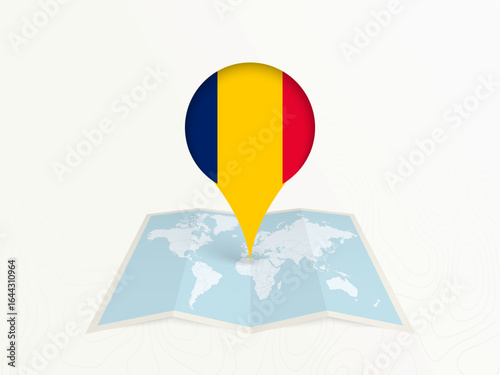 Chad Map Pin with National Flag on Open World Map.