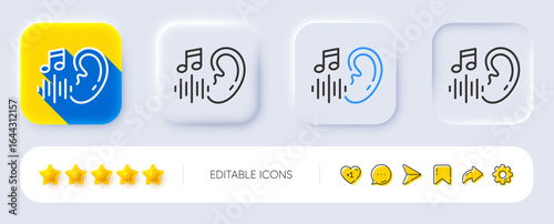 Hearing line icon. Neumorphic, Flat shadow, 3d buttons. Audio message sign. Voicemail symbol. Line hearing icon. Social media icons. Vector