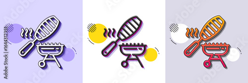 Grill line icon. Halftone dotted pattern. Gradient icon with grain shadow. Barbecue fish basket sign. Meat brazier cooker utensils symbol. Line fish grill icon. Various designs. Vector