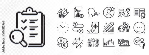 Time, Power and Breathing exercise line icons for web app. Glare of light effect. Message icon. Pack of Money transfer, Inspect, Online survey pictogram icons. Vector