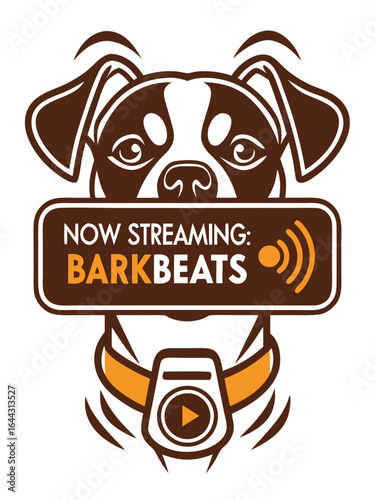 Dog illustration with a streaming service logo for pets