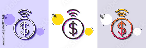 Contactless payment line icon. Halftone dotted pattern. Gradient icon with grain shadow. Dollar exchange sign. Finance symbol. Line contactless payment icon. Various designs. Vector