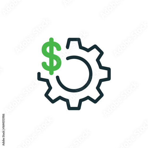 Financial success represented by a gear and dollar sign icon