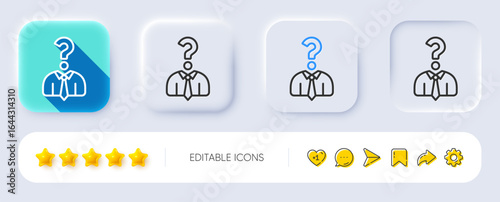Business head hunting line icon. Neumorphic, Flat shadow, 3d buttons. Question sign. Human resources symbol. Line hiring employees icon. Social media icons. Vector