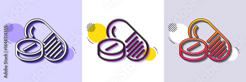 Medical drugs line icon. Halftone dotted pattern. Gradient icon with grain shadow. Medicine pills sign. Pharmacy medication symbol. Line medical drugs icon. Various designs. Vector