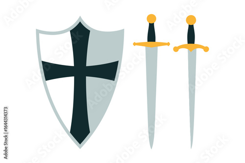 Medieval knight shield and crossed swords symbol of strength and protection