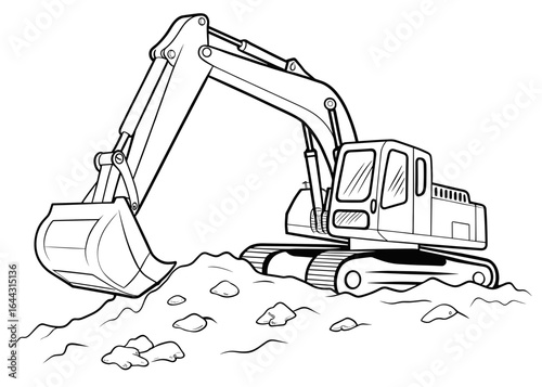 Excavator digging in construction site for coloring page  