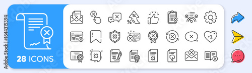 Reject or cancel line icons. Interest rate, AI generate, Inflation icons. Set of Decline certificate, Cancellation and Dislike icons. Refuse, Reject stamp, Disapprove or cancel. Vector