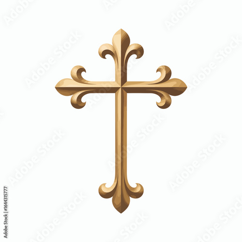 Ornate golden cross with fleur de lis accents on white background