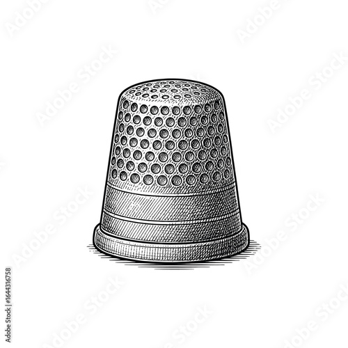 Engraving of A Thimble, drawn in an engraved, woodcut style with fine details sketch engraving vector illustration. Scratch board imitation